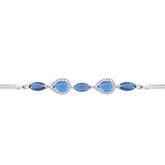 Asfour Crystal Tennis Bracelet With Turquoise Pear & Emerald Zircon In 925 Sterling Silver